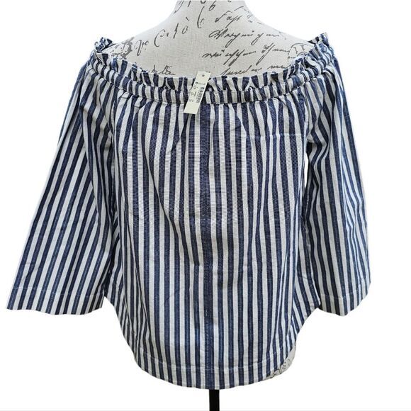 Madewell -622 NWT Shimmer Stripe Off-the-Shoulder Top White Blue H6707 Sz‎ Small - Picture 7 of 10